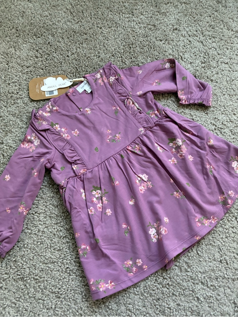 Angel Dear NWT Mauve Floral Ruffle Long-Sleeve Bamboo Bubble Dress